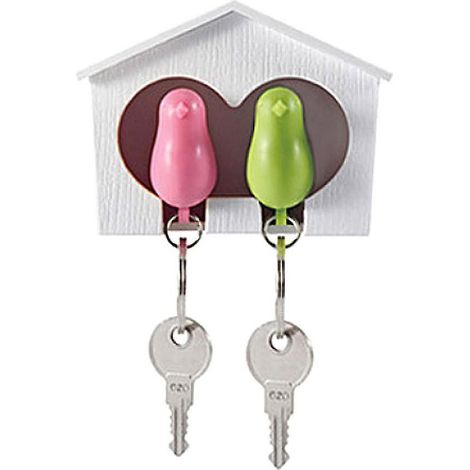 Merryso Lot de 2 porte-clés oiseaux + 1 porte-clés mural en forme de nichoir à moineaux (1/5)