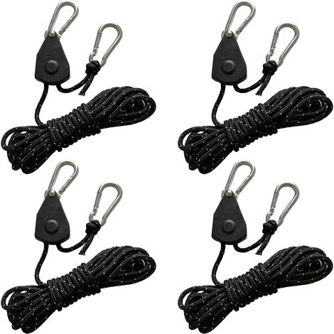 Paquete de 4 cuerdas de tensión reflectantes de 4 m con tensor, trinquete ajustable con gancho, cuerda de paracord, cuerda para tienda de campaña, tensor de tienda, lona de camping