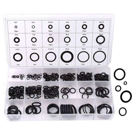 Joint torique Kit, 225 Rondelle Caoutchouc Anti Vibration 18 Tailles Coffret de Joints Toriques Assortiment Set Anneau de Joint, Jeu Joint torique Rondelle Kit Assortiment de joints (Noir)