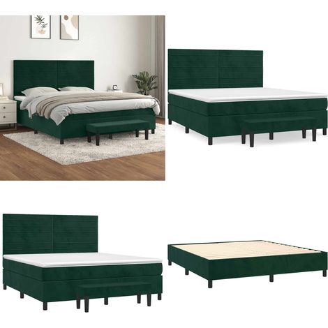 Cama box spring con colchón terciopelo verde oscuro 180x200 cm - Colchón de muelles - Cama box spring