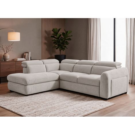 Canapé d'angle convertible avec coffre en velours texturé beige (1/5)