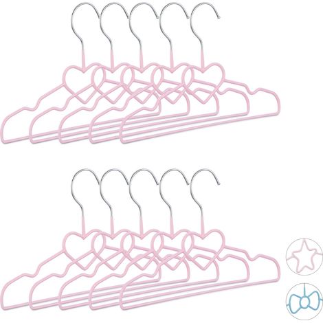 Set of 20 Relaxdays Children’s Coat Hangers, Compart Wire Holders, PVC-Coating, 30 cm, Heart, Pink