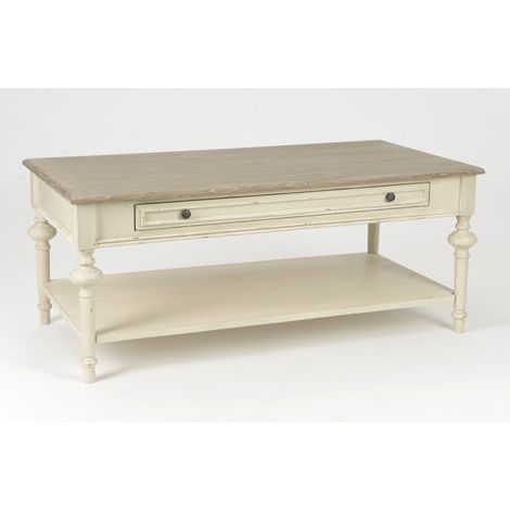 Table basse rectangulaire 1 tiroir en bois mindi L120 cm – Style rustique – Meuble à assembler – Collection Légende – Amadeus (1/4)