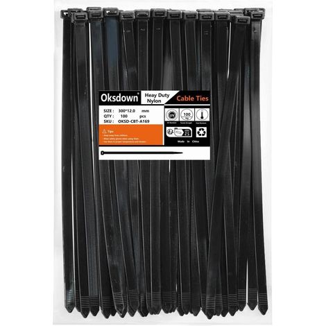 Kabelbinder 300mm Extra Stark 100kg Zugfestigkeit UV-Beständig Schwarz 100 Stück (1/4)