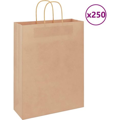 vidaXL Sacs en papier 250 pcs avec poignées marron 32x12x42 cm