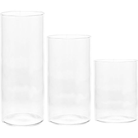 Lot De 3 Bougeoirs en Verre Transparent Cylindriques 3.94"X2.56" Couvercles De Bougie pour Décoration Maison Mariage Fête (1/5)