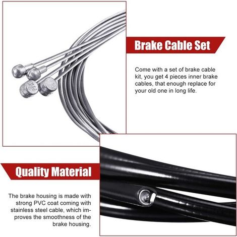Cables de freno para bicicleta,Cables de freno negros para cámara de aire,Para reparación de bicicletas de montaña y de carretera (negro) (1/4)