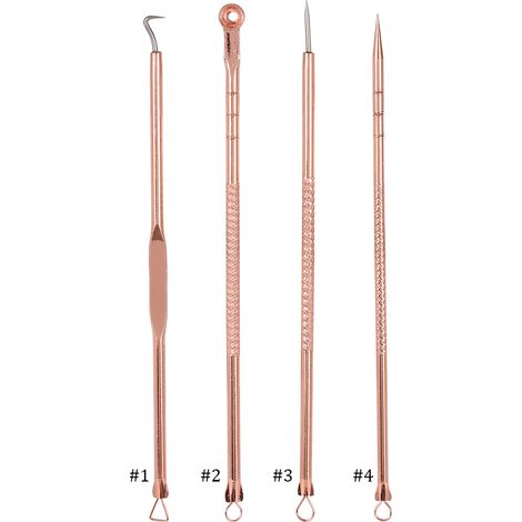 Kit de 4 outils en acier inoxydable pour extraction de points noirs, boutons et imperfections. (1/5)