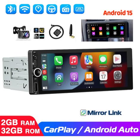 Autoradio 6,86" 1 DIN avec Android 15, 2+32 Go, CarPlay, GPS, RDS, Bluetooth et Wi-Fi - 2+32G CAM (1/5)