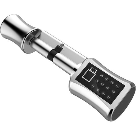 Cilindro de cerradura electrónica con huella dactilar y teclado numérico - Antirrobo, no requiere perforación para puertas europeas (1/5)