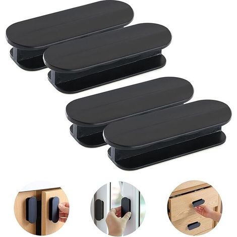 4pcs Self Adhesive Door Handles Plastic Window Glass Door Drawer Pull Handles Black