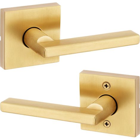 Poignée de porte intérieure de passage - Levier pour portes de placard et de couloir - Poignée réversible non verrouillable - Laiton satiné - Avec protection microban (1/5)