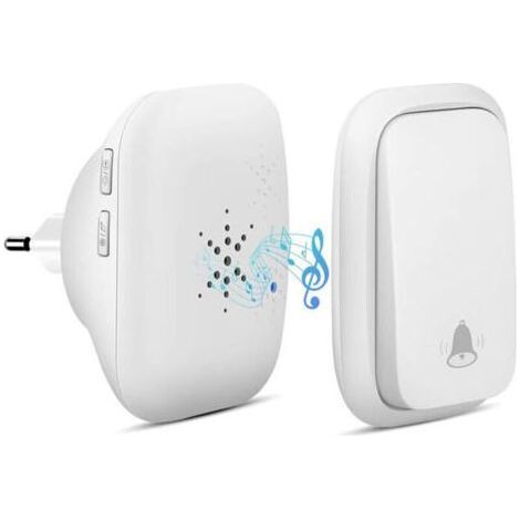 Sonnette sans fil, auto-alimentée, sans piles, portée de 150 m, bouton étanche, 38 sonneries, 3 niveaux de volume et LED - Blanc, (1/4)