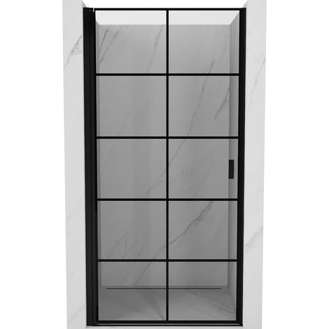 Mexen Mist-B puerta de ducha abatible izquierda 80 cm, rejilla negra, negro - 8A2-080-000-70-77-L (1/5)