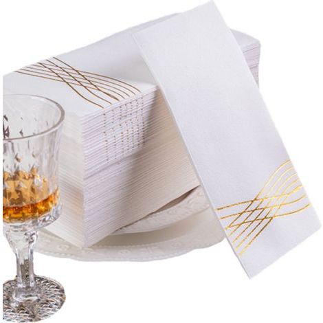 5 paquets de serviettes jetables, feuille d'or, filet d'aération blanc, texture lin. (1/5)