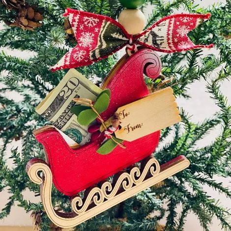 Porte-monnaie En Bois - Support Pour Billets Et Cartes Cadeau - Décor De Sapin De Noël En Forme De Renne - 10 cm - 1 Pièce (1/5)