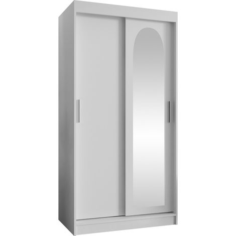 Armoire Hartford 505, Blanc, 200x100x62cm, Portes d'armoire: Coulissantes, Nombre d'étagères: 5
