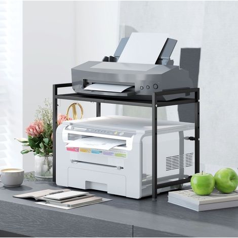 Mobile da appoggio estensibile per microonde, metallo nero, 3 ganci, 64 x 32 x 47,5 cm HAVRYA (1/5)