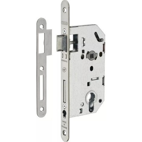 Serrure à larder série Monomax - NF - Têtière bouts ronds avec gâche - suremballage de 5 - Clé I - Inox