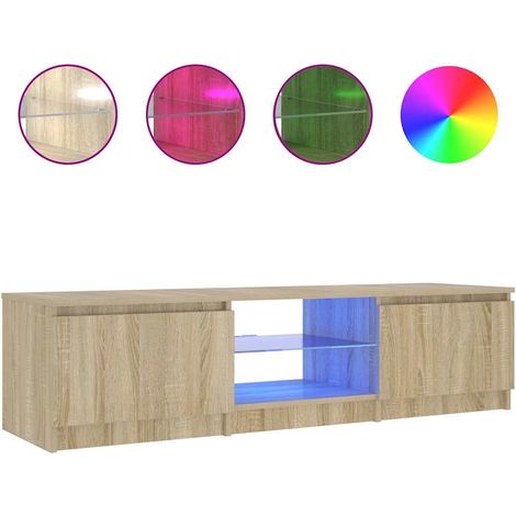 Meuble TV，Banc TV，Armoire TV avec lumières LED Chêne fumé 140x40x36 cm CFW257094 (1/5)