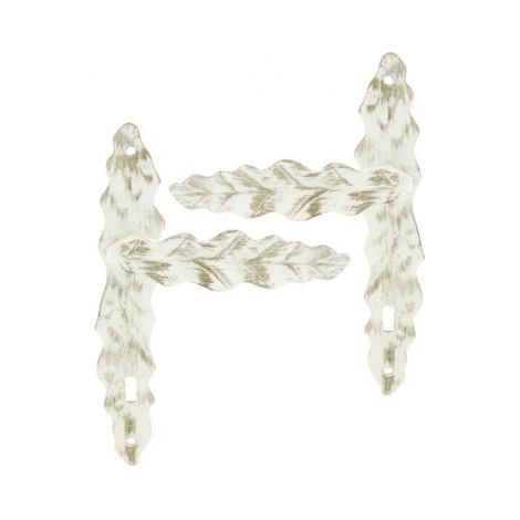 Ouvre&Déco – 2 poignées de porte FEUILLE entrée de clé, aluminium blanc mat patiné or entraxe 195 mm