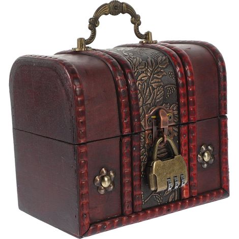 Coffre Bois Vintage Avec Poignée Boîte De Rangement Pour Bijoux Et Souvenirs Coffre Pirate Décoratif Accessoire De Photographie Retro (1/5)