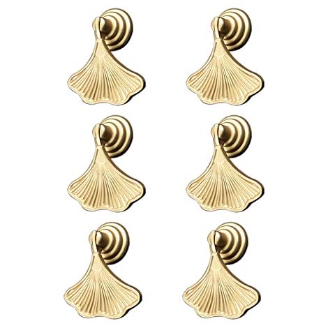 Ginkgo Lot de 6 poignées en forme de feuille Doré avec pendentif en forme de goutte