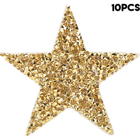 Lot de 10 strass thermocollants étoiles dorés pour décorer vêtements et téléphones. (1/5)