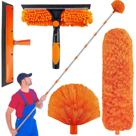 Plumeau télescopique de 4 m, long extensible, lavable, convient pour nettoyer les plafonds, les ventilateurs de plafond, les espaces, la toile d'araignée, les stores, les meubles (1/5)