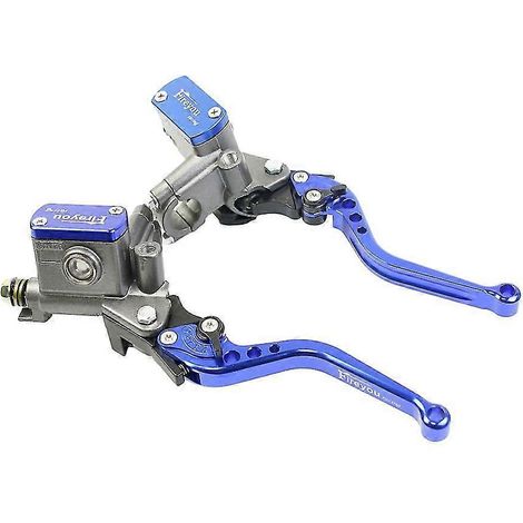 Maître-cylindre universel pour moto, piston 14 mm, levier de frein et d'embrayage hydraulique 22 mm, compatible Honda, Yamaha, Kawasaki et Suzuki (bleu). (1/5)