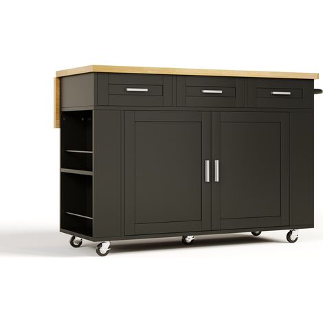 Mobile Kücheninsel mit klappbarer Platte, MDF-Aufbewahrungswagen, 120 x 70 x 84 cm (1/5)