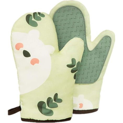 1 paire de gants de cuisine en silicone anti-dérapant, résistants à la chaleur (vert) (1/5)