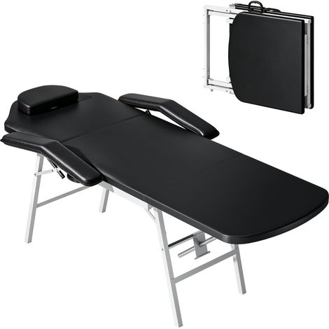 Table de massage pliante, lit de massage 3 zones portable 182 x 62 cm avec appuie-tête et accoudoirs amovibles, noir (1/5)