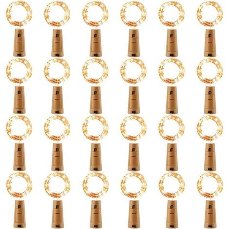 24 Pack LED Bouteille Guirlande, Bouteille Guirlande Lumineuse 2M 20 LEDs Blanc Chaud, Guirlande Lumière Liège pour Ambiance de Mariage, Rendez-vous, Noël, Fète, Anniversaire (Piles Inclut) [Classe én (1/5)