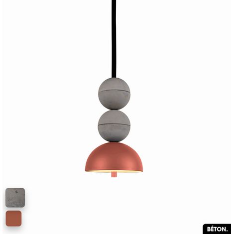 Lampe de suspension en béton - BOSFOR CONCRETE GRIS - TERRE ROUGE 2 BALLES LED 14W (1/3)
