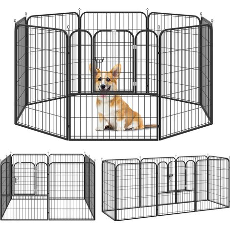 Pawhut – Parc enclos modulable pour chiens et rongeurs – Acier époxy anticorrosion noir – 8 panneaux 80x100cm – Porte verrouillable