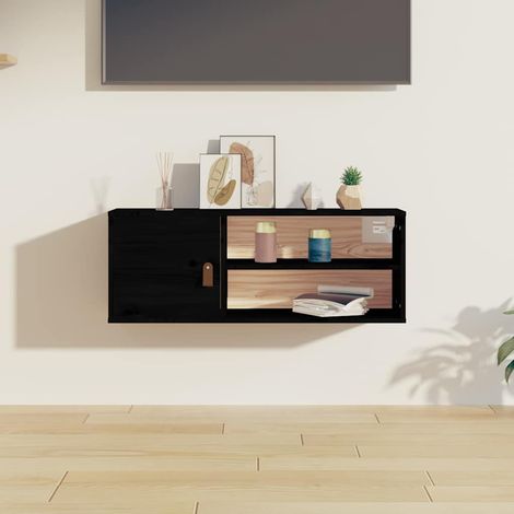 Wall Cabinet Black 80x30x30 cm Solid Wood Pine vidaXL (1/5)