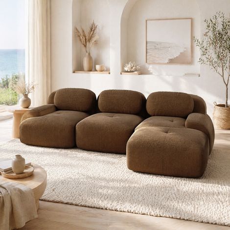 Divano angolare modulare in velluto a coste marrone 298 x 178 x 70 cm senza montaggio OKWISH (1/5)