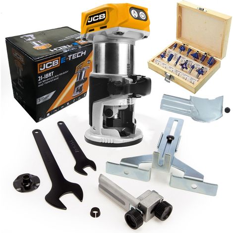 JCB 18RT-B 18V Cordless Brushless Laminate Router Trimmer Base Bare + Set (1/4)