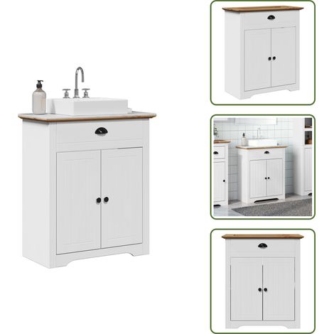 vidaXL Armoire de lavabo de salle de bain BODO blanc marron 70x35x80cm (1/5)