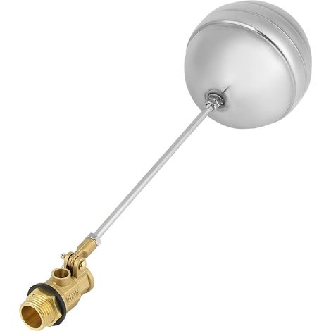 Float Ball Valve Float Valve Laiton Acier Inoxydable Float Ball Réservoir Piscine Niveau De Liquide Capteur De Niveau D'eau G1 / 2 Boule Flottant Diamètre 98mm pour Bassin DN15 (1/5)