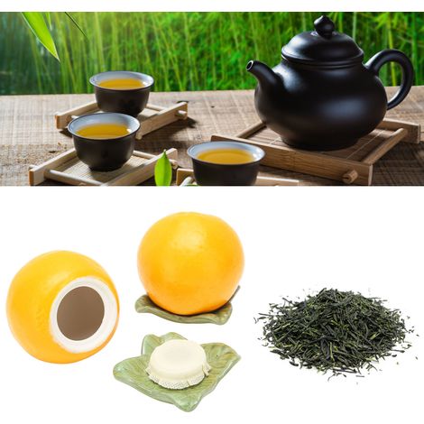 Lot de 2 boîtes à thé en céramique en forme d'orange, avec couvercle hermétique, idéales comme décoration ou cadeau pour la cuisine. (1/5)