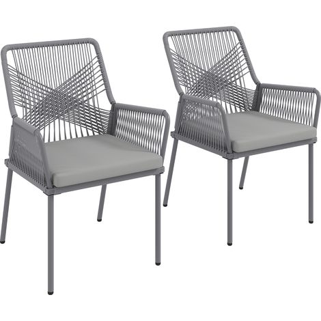 Set aus 2 Gartenstühlen, Terrassenstühlen, waschbaren Kissen, Rückenlehne und Armlehnen, Stahl, Rattan, dunkelgrau