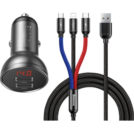 Baseus AB2XUSBAKBK cargador de dispositivo móvil Universal Negro, Gris Encendedor de cigarrillos Auto (1/5)