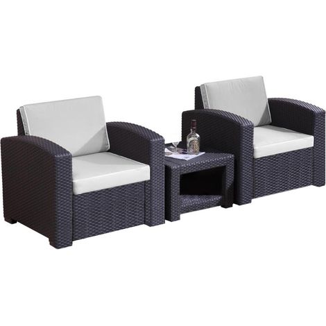Le Stelle Set Salotto da Giardino in Polyrattan da 3 Pezzi, 2 Poltrone da Esterno, Tavolino e Cuscini