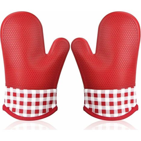 Heat Resistant Silicone Oven Glove, Oven Glove Oven Oven Mitts Oven Gloves Oven Glove Insulating Gloves Thick Kitchen Mitt Oven for Barbecue Cooking Professional Gloves 1 Pair (Red) (1/4)