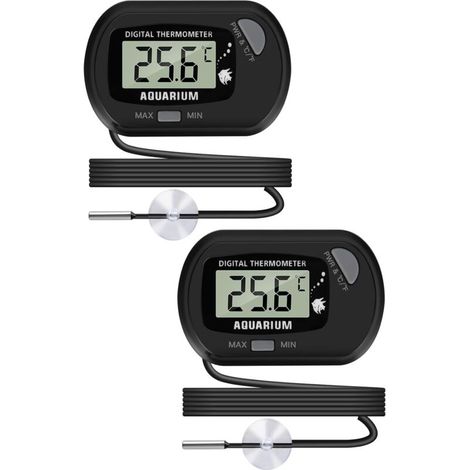 Thermomètre LCD Numérique d'aquarium avec Ventouses et Sonde Étanche pour Aquarium Fish Tank(2PCS)