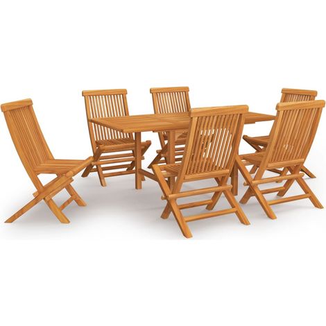 Vidaxl – Ensemble table et chaises de jardin 7 pcs – Bois de teck massif – Table extensible 110-160 cm – Chaises pliables 110 kg (1/7)