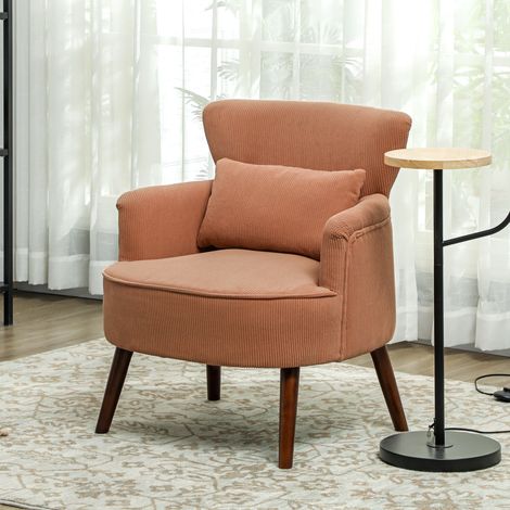 Poltrona moderna, poltrona d'accento imbottita con cuscino lombare, gambe in legno di caucciù, arancione