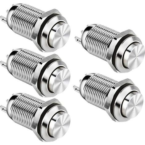 12mm Waterproof Momentary Push Button Switch, Metal SPST NO Push Button Switch, 2A 12V/24V/125V/250V Momentary Switch, 5Pcs (High Head) – (1/4)